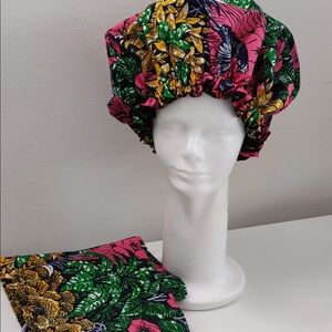 Reversible Ankara/Satin Bonnet with Headwrap